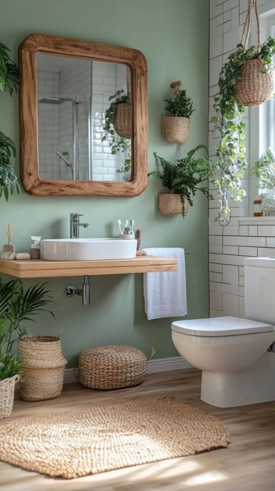 Sage Green Boho Bathroom Ideas | Serene Earthy Retreat | Small Bathroom Decor Inspiration