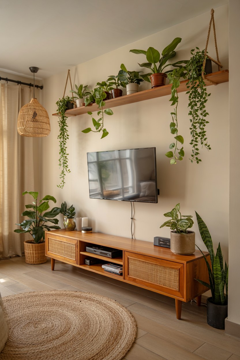 Wooden Floating Shelves for Bathroom Decor and Plant Display Ideas