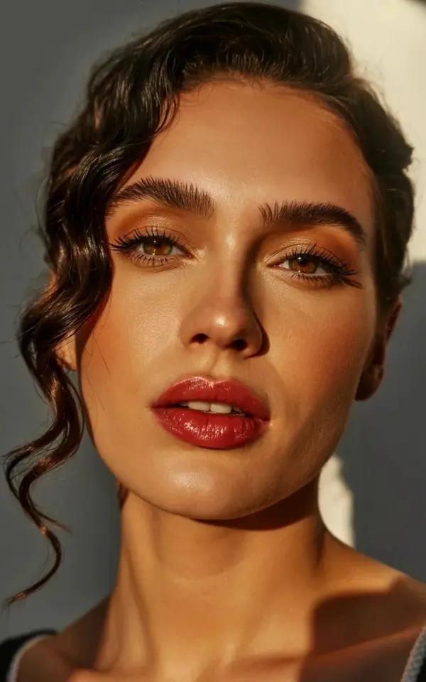 Bold Red Lip and Shimmer Eyeshadow - New Year's Eve Glam Makeup Inspiration