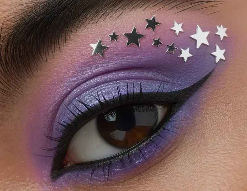 Purple and Pink Gradient Eyeshadow Look with Silver Star Rhinestones ✨