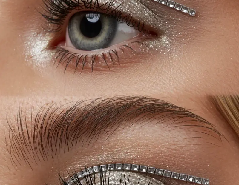 Shimmering Champagne Eyeshadow with Rhinestone Strip for Summer