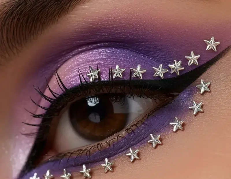 Purple and Pink Gradient Eyeshadow Look with Star Rhinestones | Easy Eye Makeup